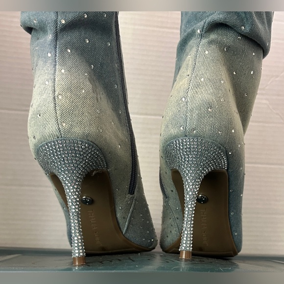 Thalia Sodi Elegant Gradient Denim Rhinestone Women's Boots Size 9 NWOT - Picture 8 of 16